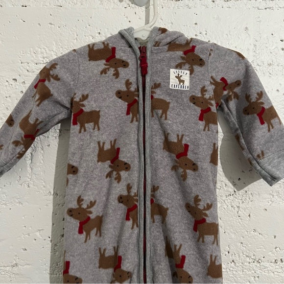 5/$25 Carter's Just One You Boy Romper 6 Months Gray Fleece Reindeer Christmas - Picture 2 of 5